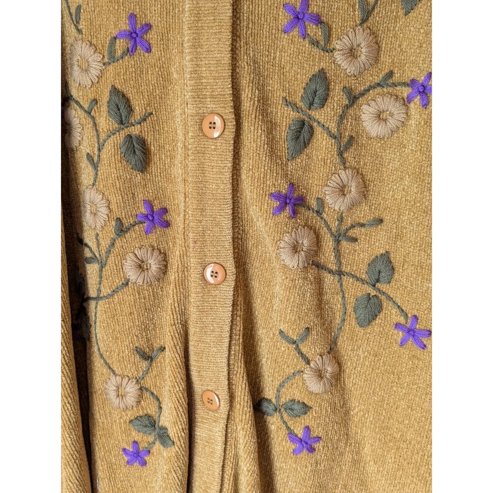 Denim&Co XL Mustard Brown Sweater Cardigan Hooded Embroidered NWT Cottagecore - Picture 2 of 14